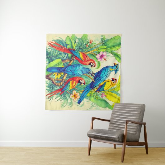 Tenture Tropical Birds Botanical Illustration (En situation (horizontale))