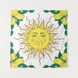 Tenture Tropical citrus lemon fruits with flowers frame an