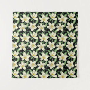 Tenture Tropical continu motif fleurs blanches feuille ver