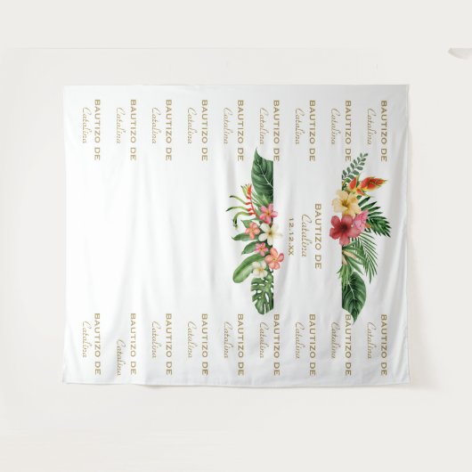 Tenture Tropical Floral Step & Repeat Bautizo Backdrop (Devant (Horizontal))