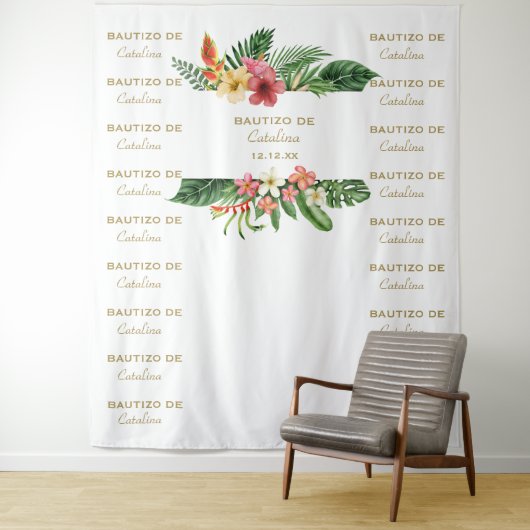 Tenture Tropical Floral Step & Repeat Bautizo Backdrop (En situation)
