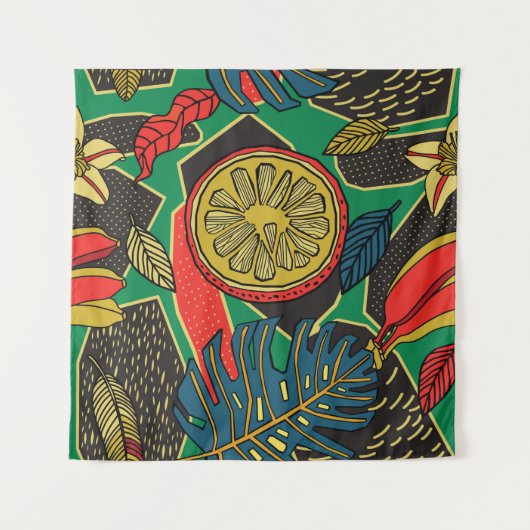 Tenture Tropical motif floral en style doodé avec fruit (Devant)