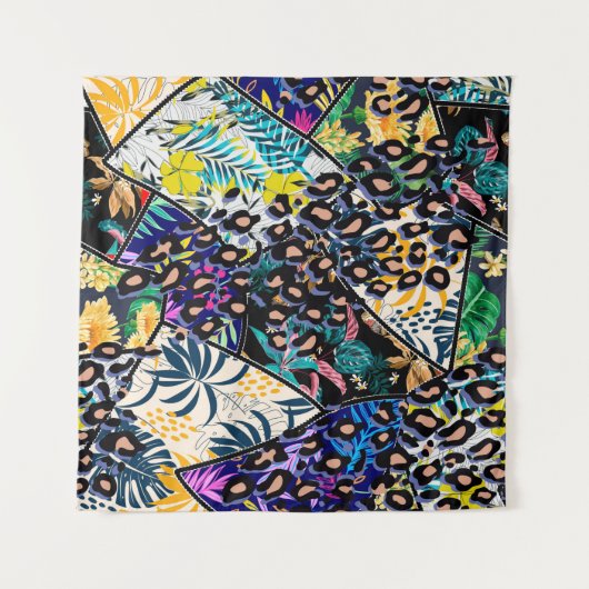 Tenture Tropical patchwork leaf and leaves pattern backgro (Devant (Horizontal))