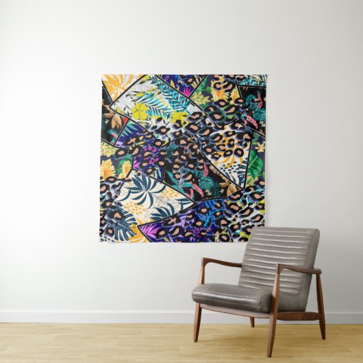 Tenture Tropical patchwork leaf and leaves pattern backgro (En situation (horizontale))