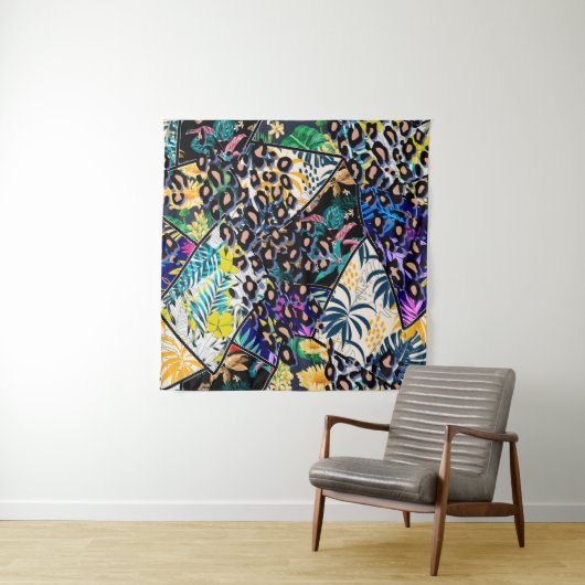 Tenture Tropical patchwork leaf and leaves pattern backgro (En situation)