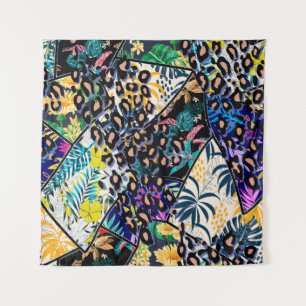 Tenture Tropical patchwork leaf and leaves pattern backgro