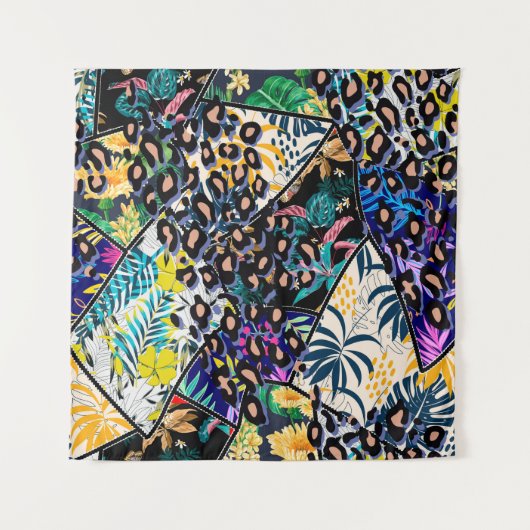 Tenture Tropical patchwork leaf and leaves pattern backgro (Devant)