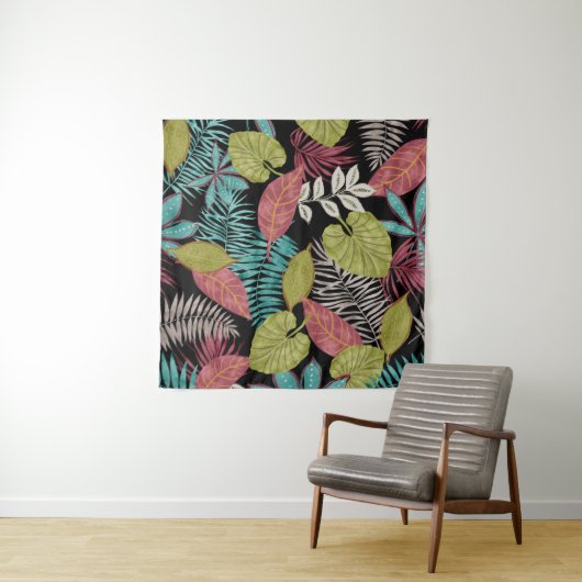 Tenture Tropical pattern made with dark background and lea (En situation (horizontale))