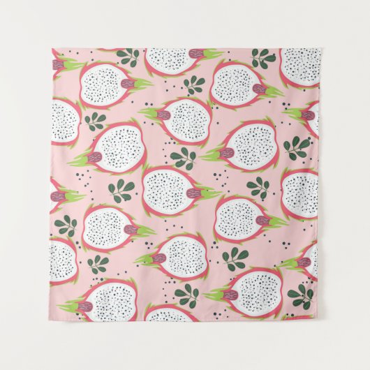 Tenture Tropical Pitaya Fruit Feuilles sans joint (Devant (Horizontal))