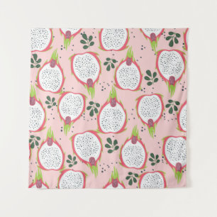 Tenture Tropical Pitaya Fruit Feuilles sans joint
