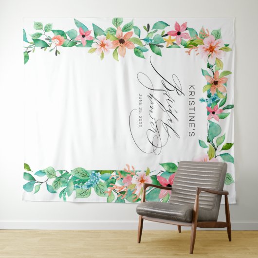 Tenture Tropical Rose Élégant Floral Mariage Script (En situation (horizontale))