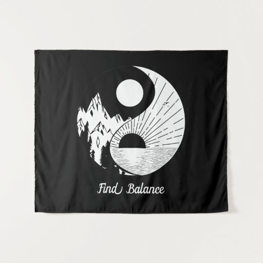 Tenture Trouver l'équilibre Zen Yin Yang Noir Blanc (Devant (Horizontal))