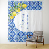 Tenture Tuiles bleues citron qui amore la cabine de douche (En situation)