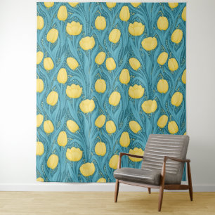 Tenture Tulipes en bleu et jaune