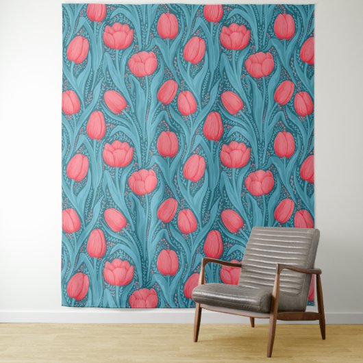 Tenture Tulipes en bleu et rouge (En situation)