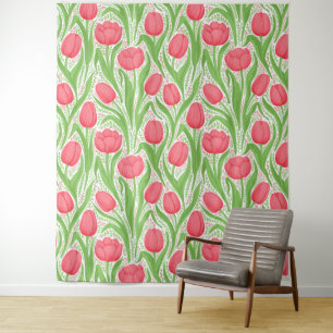Tenture Tulipes en rouge et vert