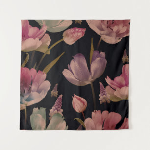 Tenture Tulipes florales, muscari : vintage sans soudure