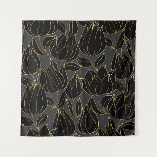 Tenture Tulipes Or Noir : Motif Floral de Luxe (Devant)
