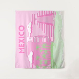Tenture Tulum, Mexique, Art Voyage, Art Preppy, Rose