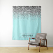 Tenture Turquoise Aqua Blue Silver Parties scintillant Gir (En situation)