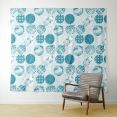 Tenture Turquoise, Bleu, motif de Noël (En situation (horizontale))