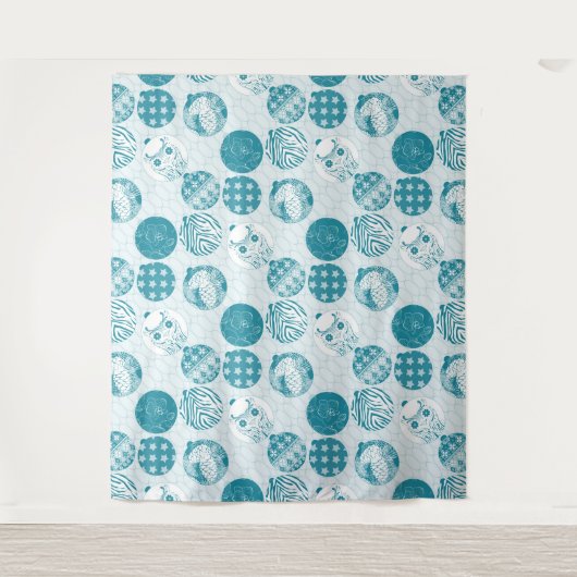 Tenture Turquoise, Bleu, motif de Noël (Devant)