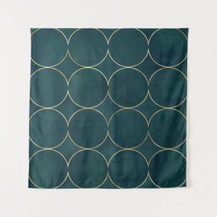 Tenture Turquoise foncé, Cercles d'or Aquarelle.