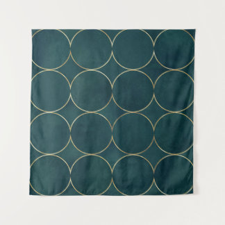 Tenture Turquoise foncé, Cercles d'or Aquarelle.