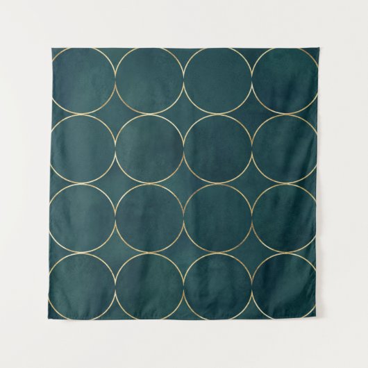 Tenture Turquoise foncé, Cercles d'or Aquarelle. (Devant)