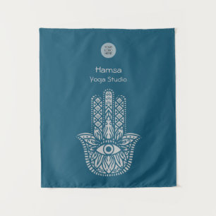 Tenture Turquoise Green Yoga Studio Hamsa personnalisable