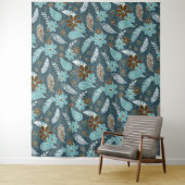Tenture turquoises plumes turquoise doodle fleurs boho (En situation)