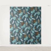 Tenture turquoises plumes turquoise doodle fleurs boho (Devant)
