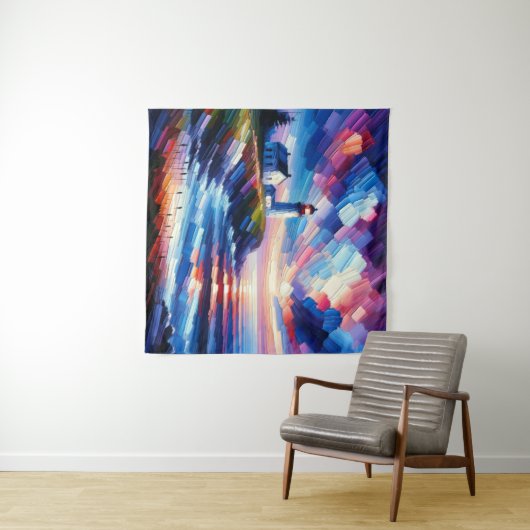 Tenture Twilight Impasto au phare de bord (En situation (horizontale))