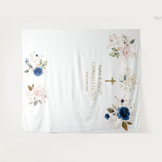 Tenture Twins Rose Blush Floral Christening Photo Prop (Devant (Horizontal))