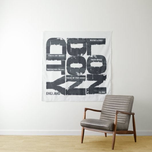 Tenture Typographie de Londres, Angleterre (En situation (horizontale))