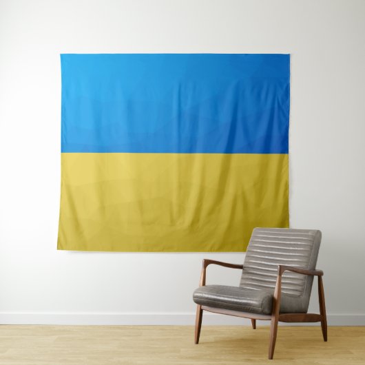 Tenture Ukraine drapeau bleu jaune motif maillage géométri (En situation (horizontale))