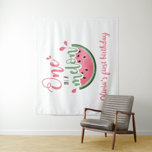 Tenture Un anniversaire de 1 an à l'aquarelle pastèque One (En situation)