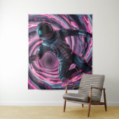 Tenture Un astronaute devant un tourbillon rose (En situation)