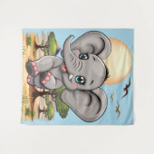 Tenture Un bébé éléphant qui sonne heureux dans la savane (Devant (Horizontal))