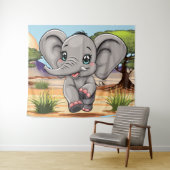 Tenture Un bébé éléphant qui sonne heureux dans la savane (En situation (horizontale))