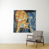 Tenture Un chat dans la nuit étoilée (En situation (horizontale))