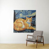 Tenture Un chat dans la nuit étoilée (En situation)