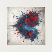 Tenture Un coeur bleu éclatant avec des fleurs rouges (Devant (Horizontal))