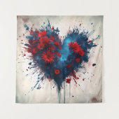 Tenture Un coeur bleu éclatant avec des fleurs rouges (Devant)