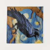 Tenture Un Corbeau dans un vieux chêne La nuit étoilée (Devant (Horizontal))