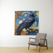 Tenture Un Corbeau dans un vieux chêne La nuit étoilée (En situation)