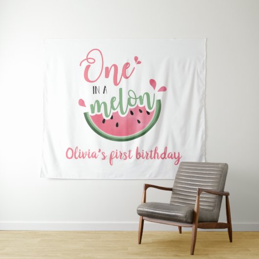 Tenture Un dans une pastèque Melon aquarelle 1er anniversa (En situation (horizontale))
