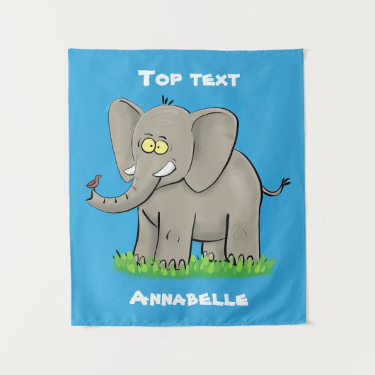 Tenture Un joli éléphant drôle avec un oiseau sur le tronc (Devant)