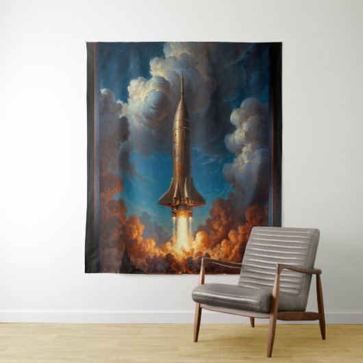 Tenture Un lancement de fusée de fusion rétro à couper le  (En situation)