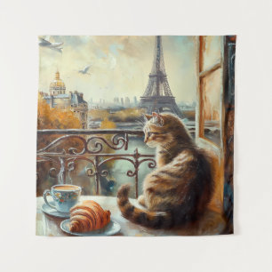 Tenture Un matin à Paris Chat au gingembre dans un café